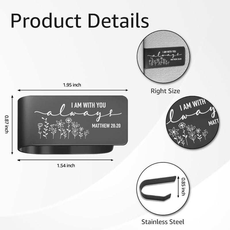 PUVOXHO I Am with You Always Black Stainless Steel Car Visor Clip, Matthew 28:20 Sign Sun Visor Clip, Safe Driving Religious Gifts for New Drivers Friends Family Religious Lovers, Sweet 16 Gifts - Image 2